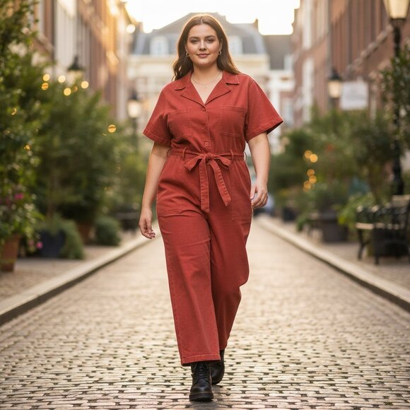 SKIES ARE BLUE Short Sleeve Button Front Jumpsuit Size 3X Rust Orange NEW - Picture 2 of 8
